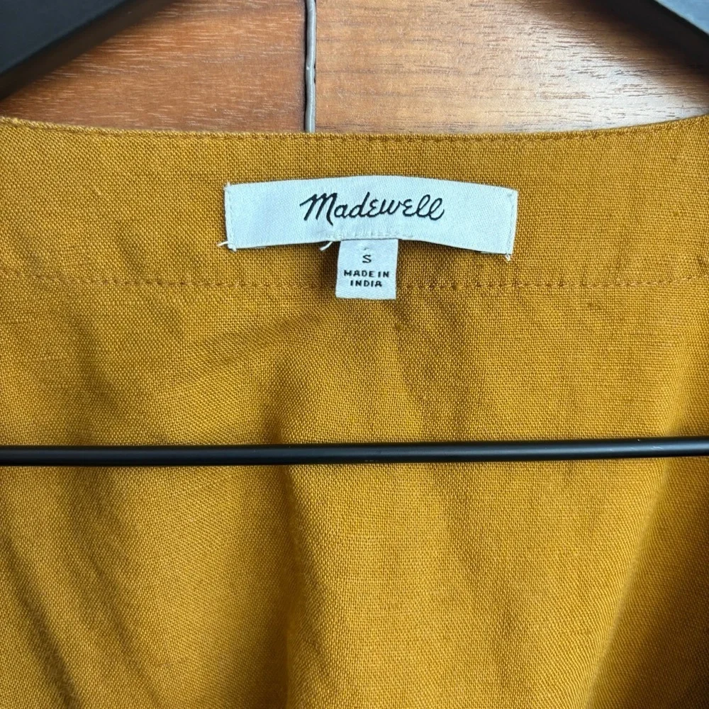 Madewell Linen-Blend Ruffle-Sleeve Wrap Midi Dress, Size S